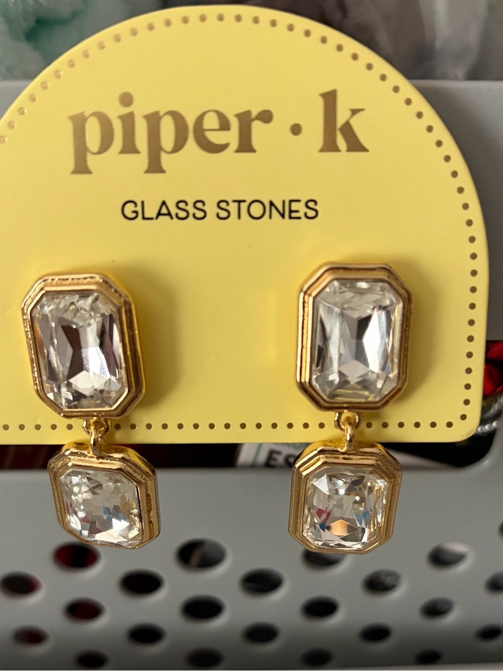 Piper K Gold Drop Glass Stone Earrings